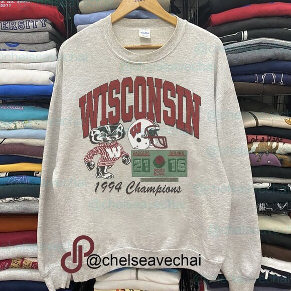 Vintage 1994 Wisconsin Badgers Basketball Rose Bowl Crewneck Sweatshirt - Picture 1 of 2